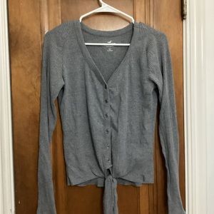 Hollister grey button up v-neck shirt